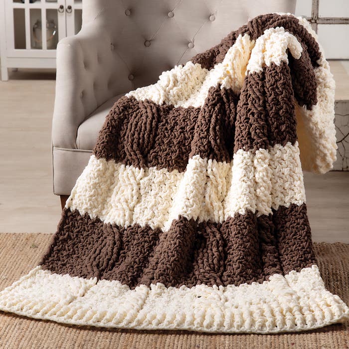 Banded Cable Throw Blanket Crochet Pattern - (PDF) Digital Download