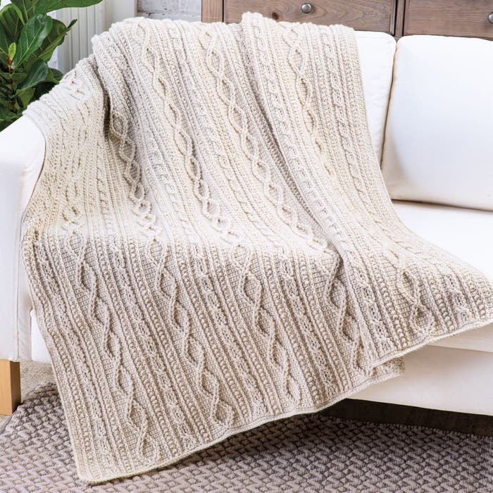 Chained Loop Aran Throw Blanket Crochet Pattern - (PDF) Digital Download